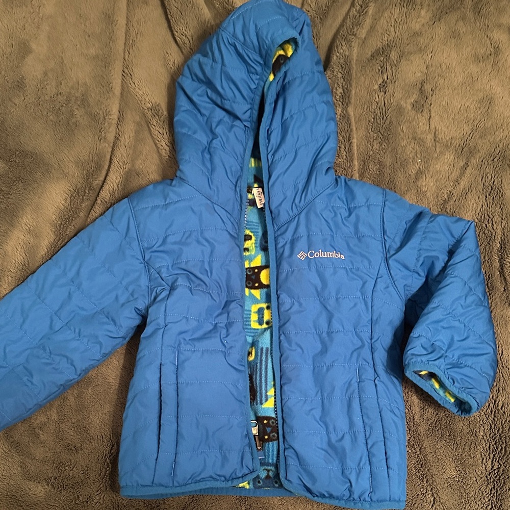 Columbia Kids Blue Reversible Fleece Hooded Jacket, 3T